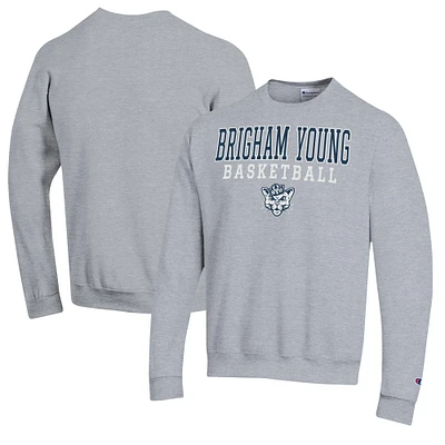 Men's Champion Heather Gray BYU Cougars Basketball Stack Pullover Crewneck Sweatshirt