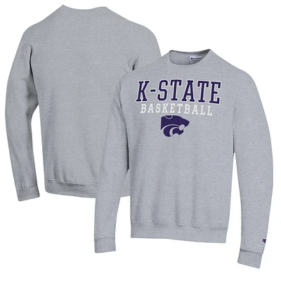 Men's Champion Heather Gray Kansas State Wildcats Basketball Stack Pullover Crewneck Sweatshirt