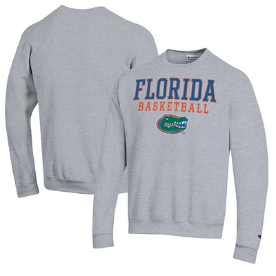 Men's Champion Heather Gray Florida Gators Basketball Stack Pullover Crewneck Sweatshirt