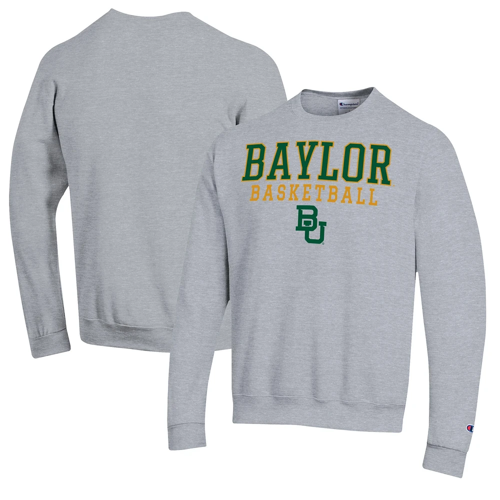 Men's Champion Heather Gray Baylor Bears Basketball Stack Pullover Crewneck Sweatshirt
