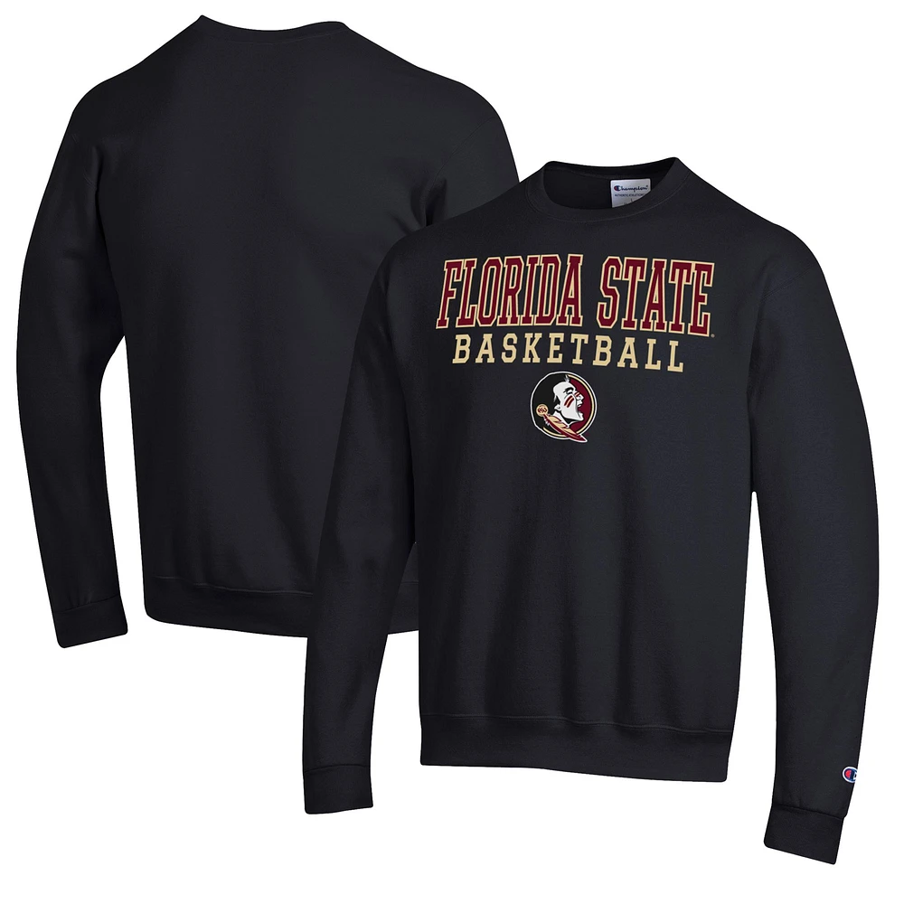 Men's Champion Black Florida State Seminoles Basketball Stack Pullover Crewneck Sweatshirt