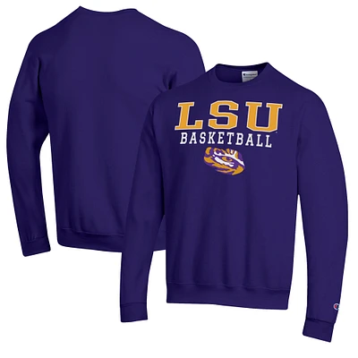 Men's Champion Purple LSU Tigers Basketball Stack Pullover Crewneck Sweatshirt