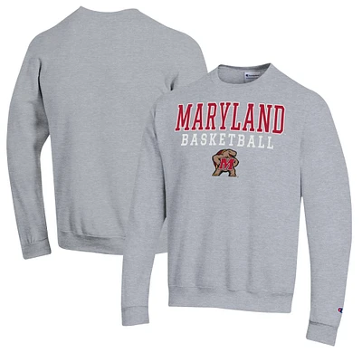 Men's Champion Heather Gray Maryland Terrapins Basketball Stack Pullover Crewneck Sweatshirt