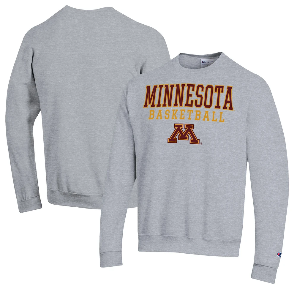 Men's Champion Heather Gray Minnesota Golden Gophers Basketball Stack Pullover Crewneck Sweatshirt