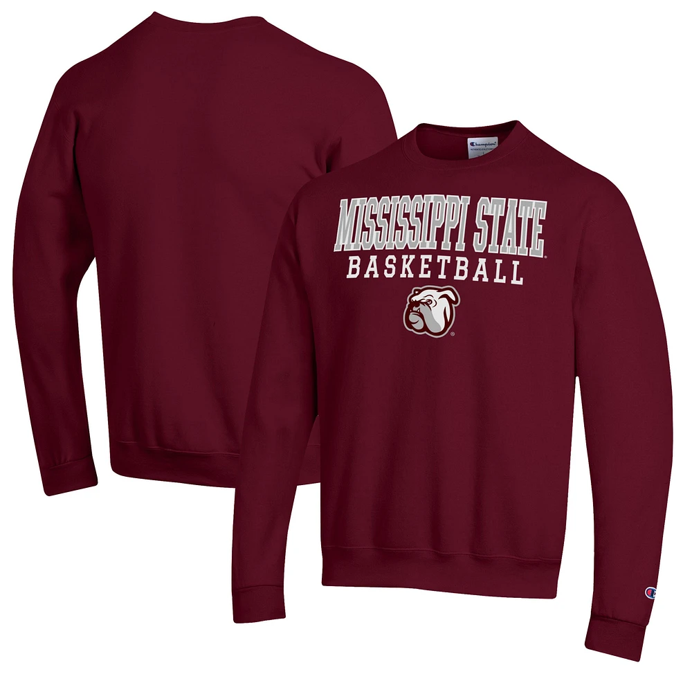 Men's Champion Maroon Mississippi State Bulldogs Basketball Stack Pullover Crewneck Sweatshirt