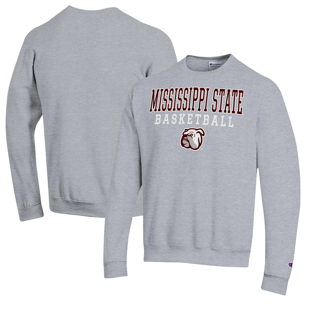 Men's Champion Heather Gray Mississippi State Bulldogs Basketball Stack Pullover Crewneck Sweatshirt