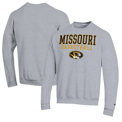 Men's Champion Heather Gray Missouri Tigers Basketball Stack Pullover Crewneck Sweatshirt