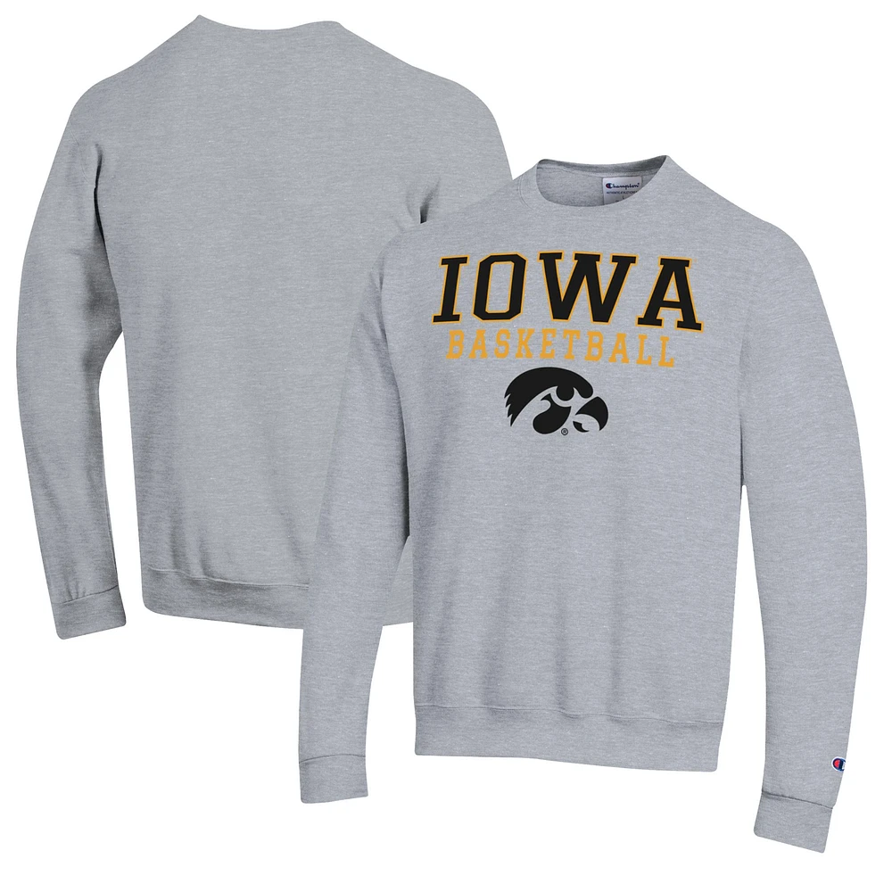 Men's Champion Heather Gray Iowa Hawkeyes Basketball Stack Pullover Crewneck Sweatshirt