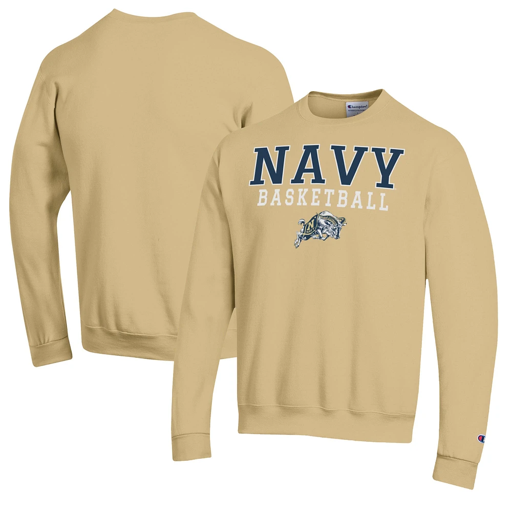 Men's Champion Gold Navy Midshipmen Basketball Stack Pullover Crewneck Sweatshirt