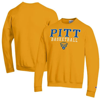 Men's Champion Gold Pitt Panthers Basketball Stack Pullover Crewneck Sweatshirt
