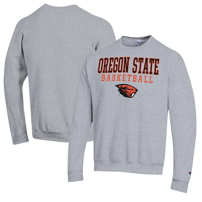 Men's Champion Heather Gray Oregon State Beavers Basketball Stack Pullover Crewneck Sweatshirt