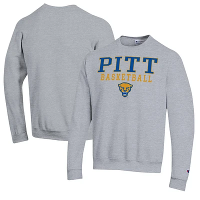 Men's Champion Heather Gray Pitt Panthers Basketball Stack Pullover Crewneck Sweatshirt