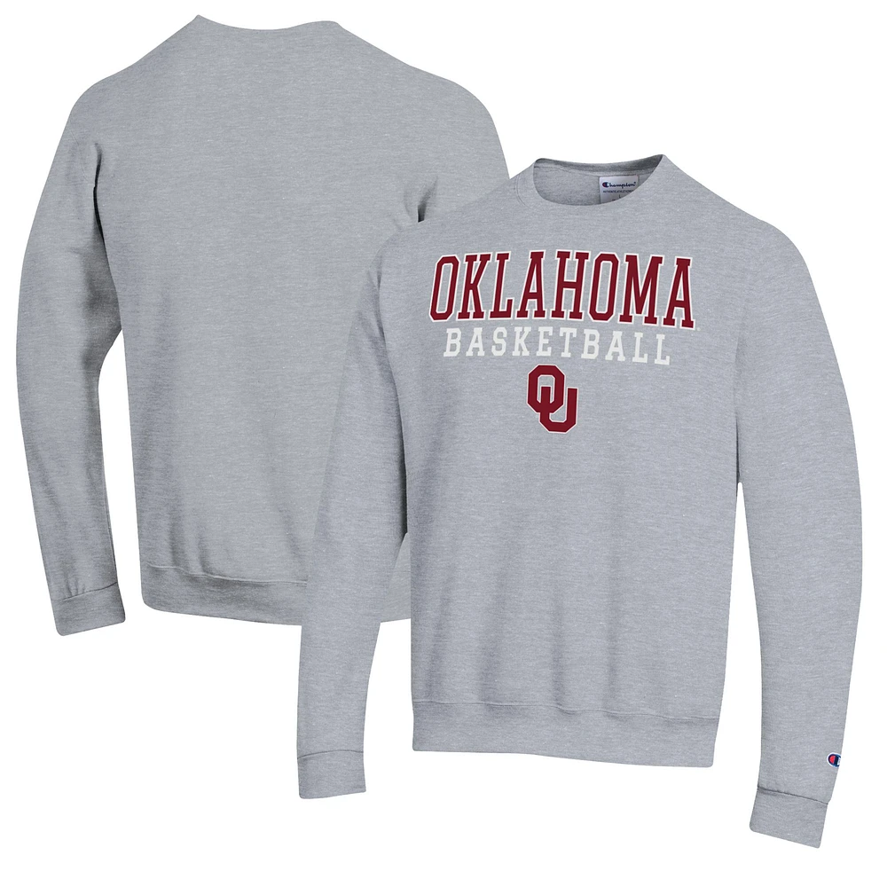 Men's Champion Heather Gray Oklahoma Sooners Basketball Stack Pullover Crewneck Sweatshirt