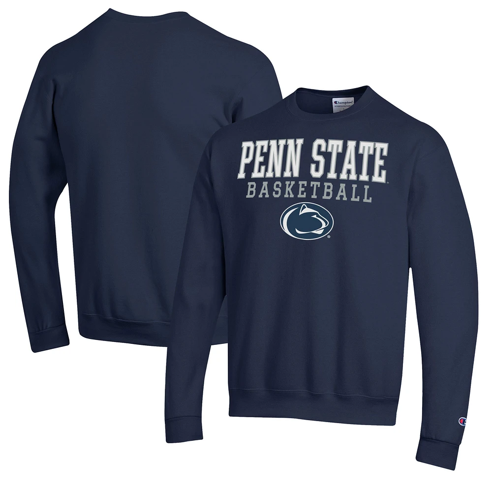 Men's Champion Navy Penn State Nittany Lions Basketball Stack Pullover Crewneck Sweatshirt