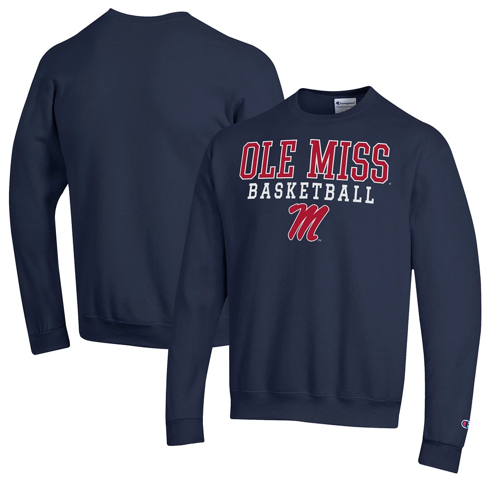 Men's Champion Navy Ole Miss Rebels Basketball Stack Pullover Crewneck Sweatshirt