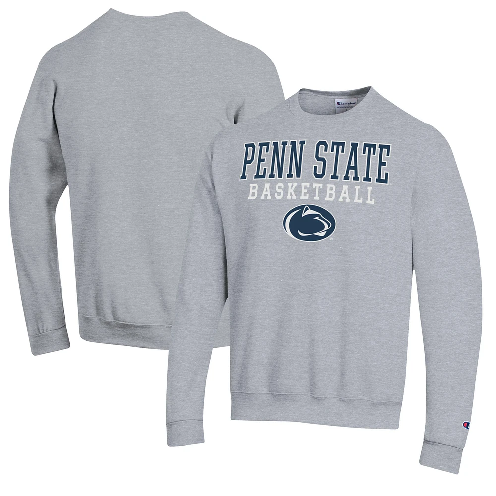 Men's Champion Heather Gray Penn State Nittany Lions Basketball Stack Pullover Crewneck Sweatshirt