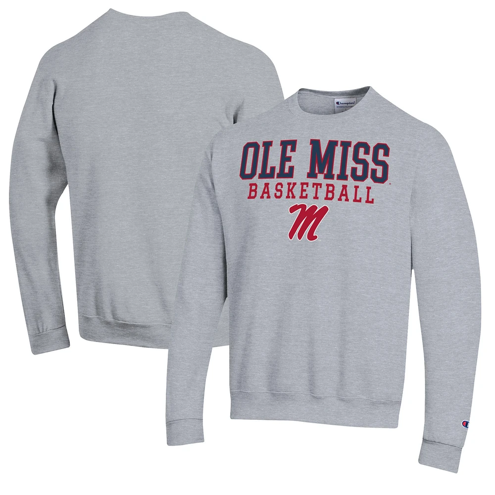 Men's Champion Heather Gray Ole Miss Rebels Basketball Stack Pullover Crewneck Sweatshirt