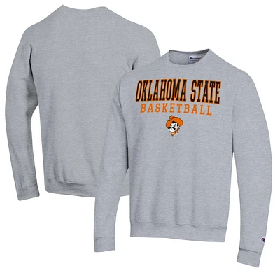 Men's Champion Heather Gray Oklahoma State Cowboys Basketball Stack Pullover Crewneck Sweatshirt