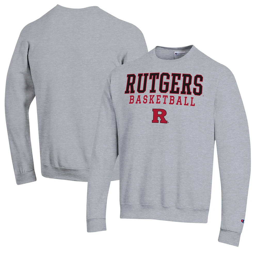 Men's Champion Heather Gray Rutgers Scarlet Knights Basketball Stack Pullover Crewneck Sweatshirt