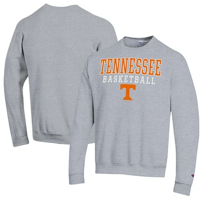 Men's Champion Heather Gray Tennessee Volunteers Basketball Stack Pullover Crewneck Sweatshirt