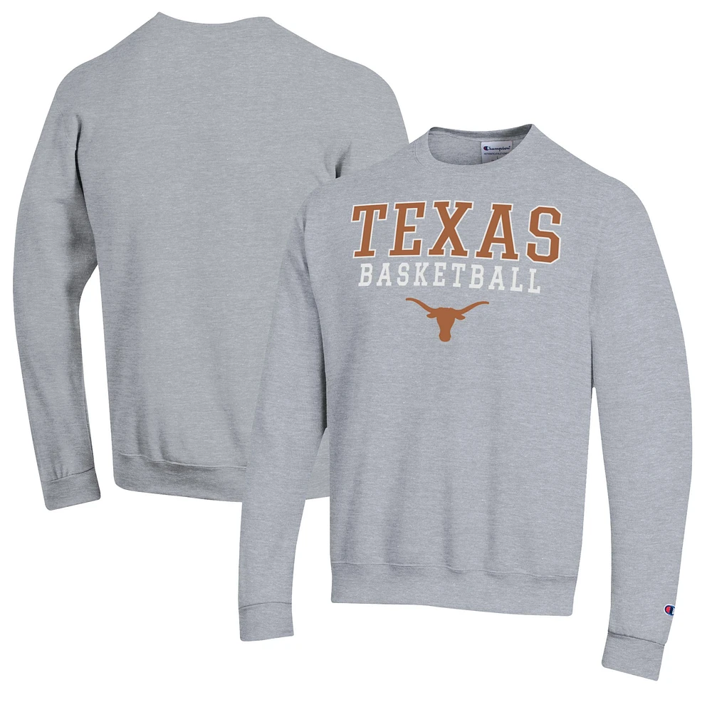Men's Champion Heather Gray Texas Longhorns Basketball Stack Pullover Crewneck Sweatshirt