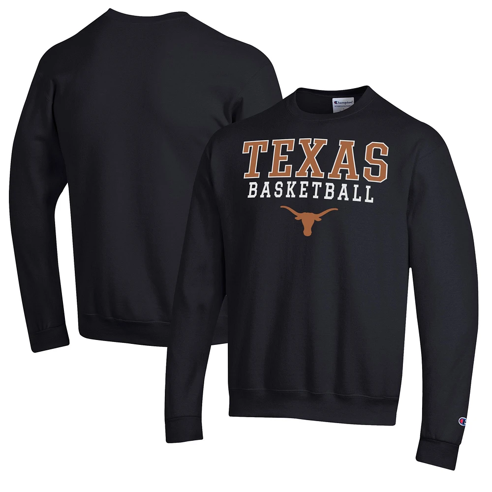 Men's Champion Black Texas Longhorns Basketball Stack Pullover Crewneck Sweatshirt