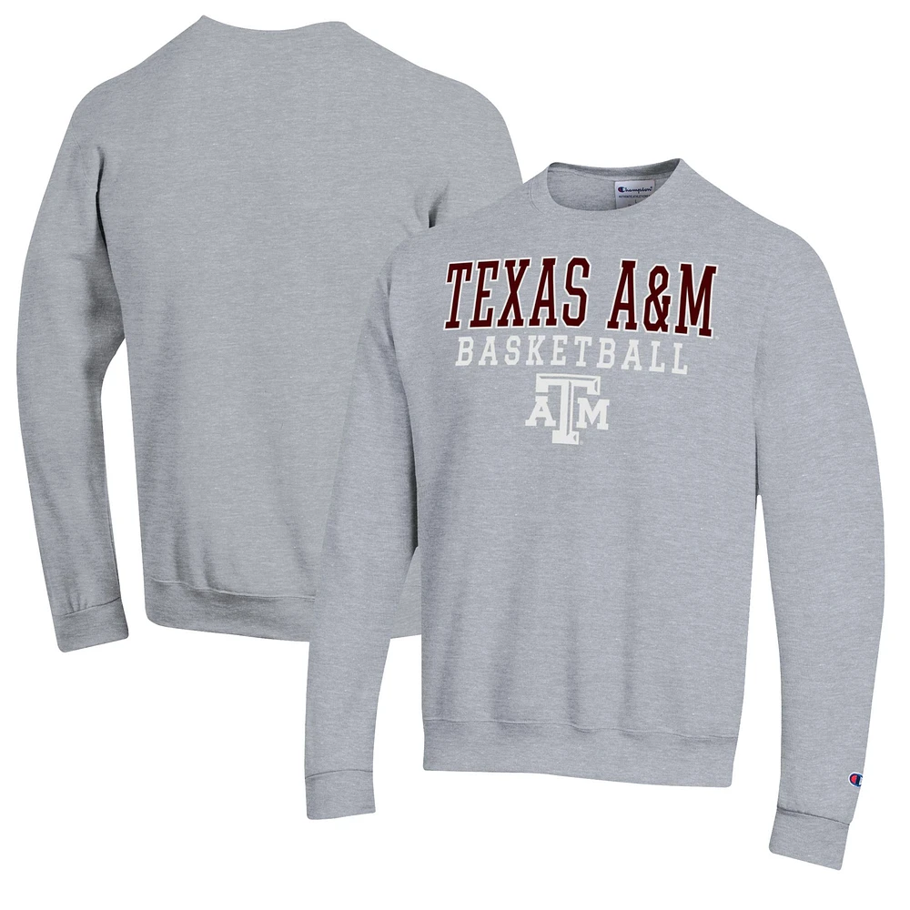 Men's Champion Heather Gray Texas A&M Aggies Basketball Stack Pullover Crewneck Sweatshirt