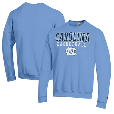 Men's Champion Carolina Blue North Tar Heels Basketball Stack Pullover Crewneck Sweatshirt