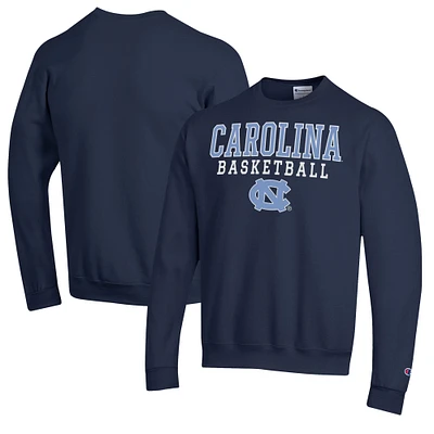 Men's Champion Navy North Carolina Tar Heels Basketball Stack Pullover Crewneck Sweatshirt