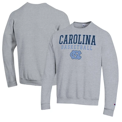 Men's Champion Heather Gray North Carolina Tar Heels Basketball Stack Pullover Crewneck Sweatshirt