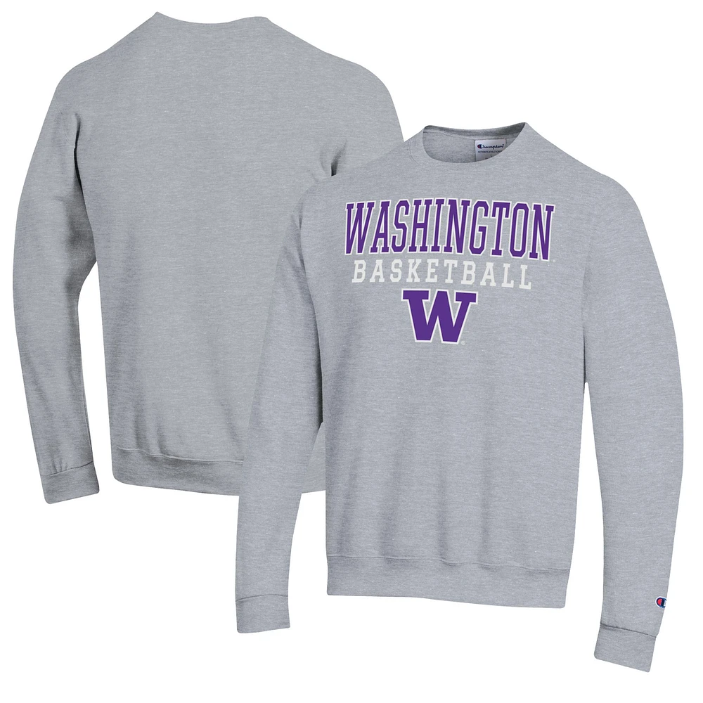 Men's Champion Heather Gray Washington Huskies Basketball Stack Pullover Crewneck Sweatshirt