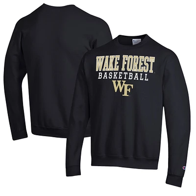 Men's Champion Black Wake Forest Demon Deacons Basketball Stack Pullover Crewneck Sweatshirt