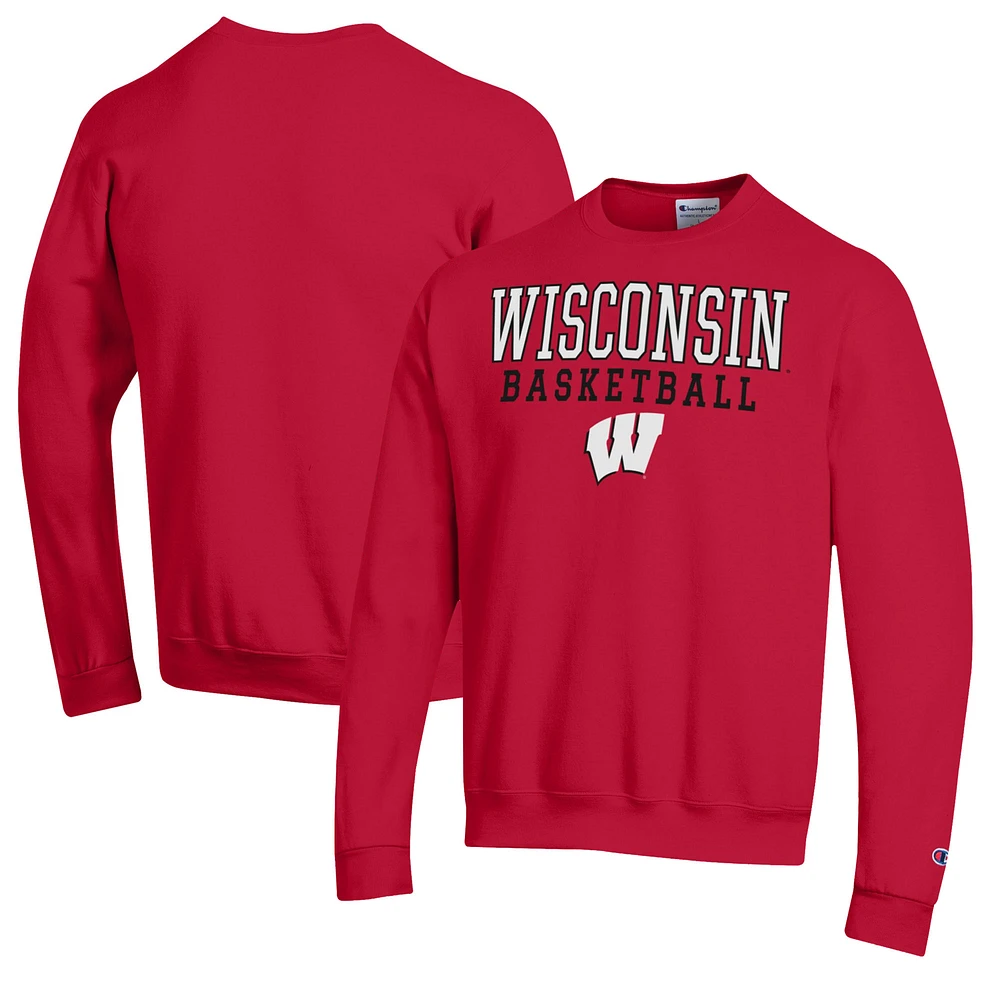 Men's Champion Red Wisconsin Badgers Basketball Stack Pullover Crewneck Sweatshirt