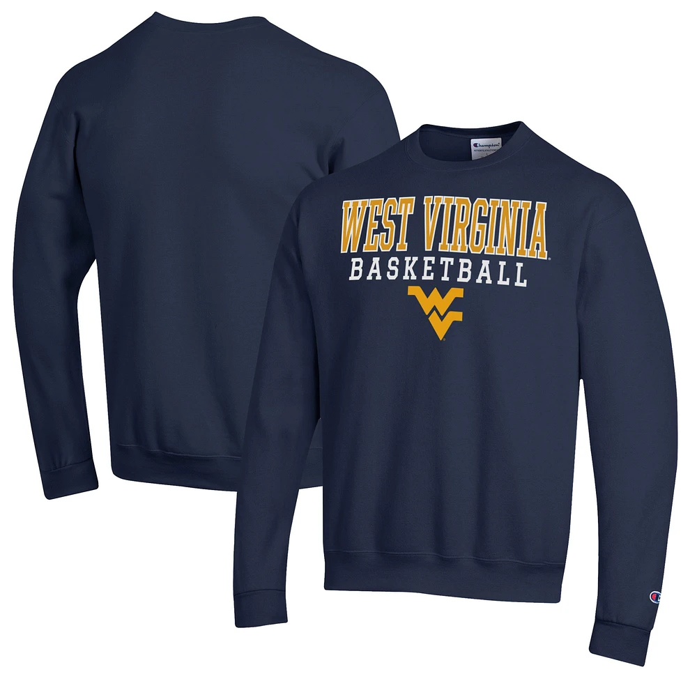 Men's Champion Navy West Virginia Mountaineers Basketball Stack Pullover Crewneck Sweatshirt