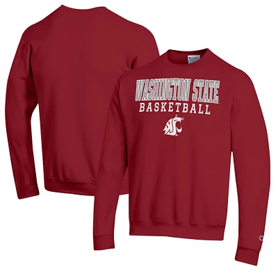 Men's Champion Crimson Washington State Cougars Basketball Stack Pullover Crewneck Sweatshirt