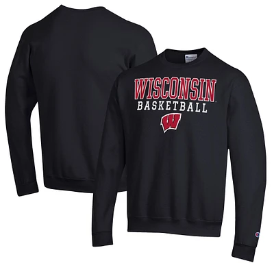 Men's Champion Black Wisconsin Badgers Basketball Stack Pullover Crewneck Sweatshirt