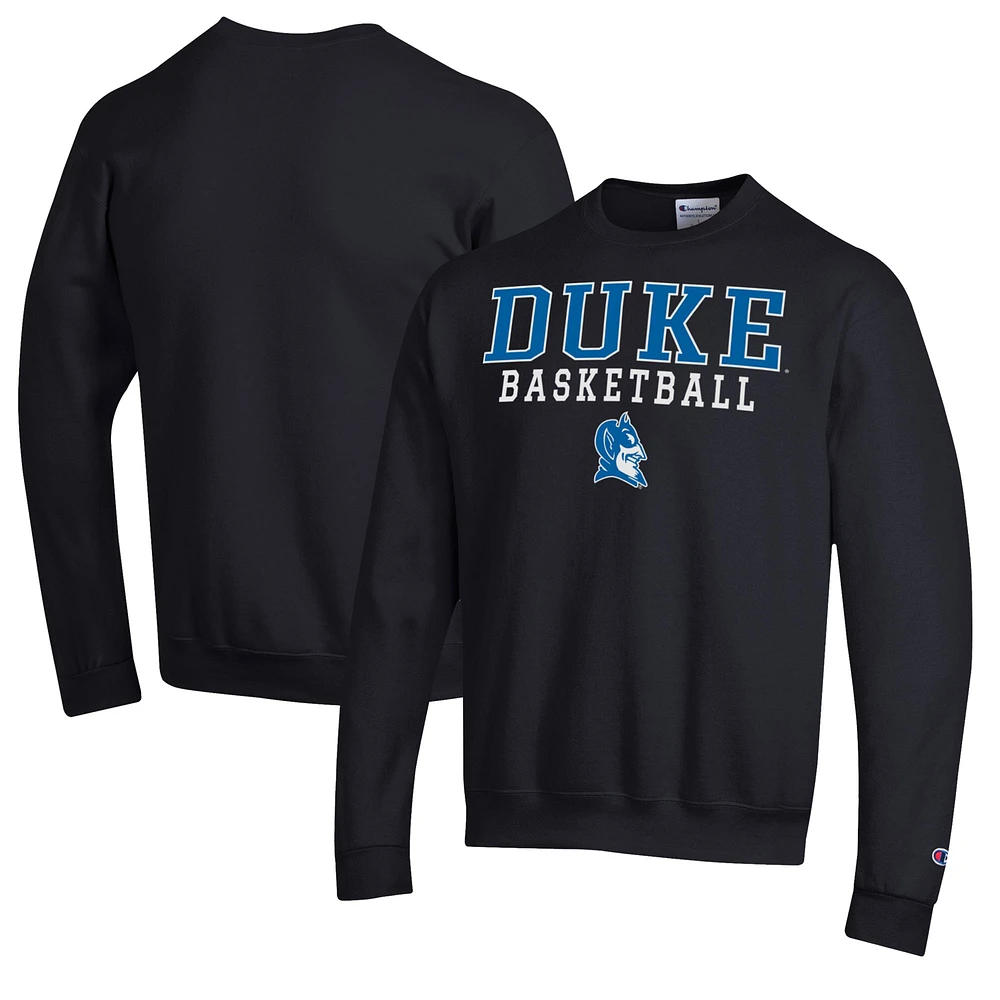 Men's Champion Black Duke Blue Devils Basketball Stack Pullover Crewneck Sweatshirt