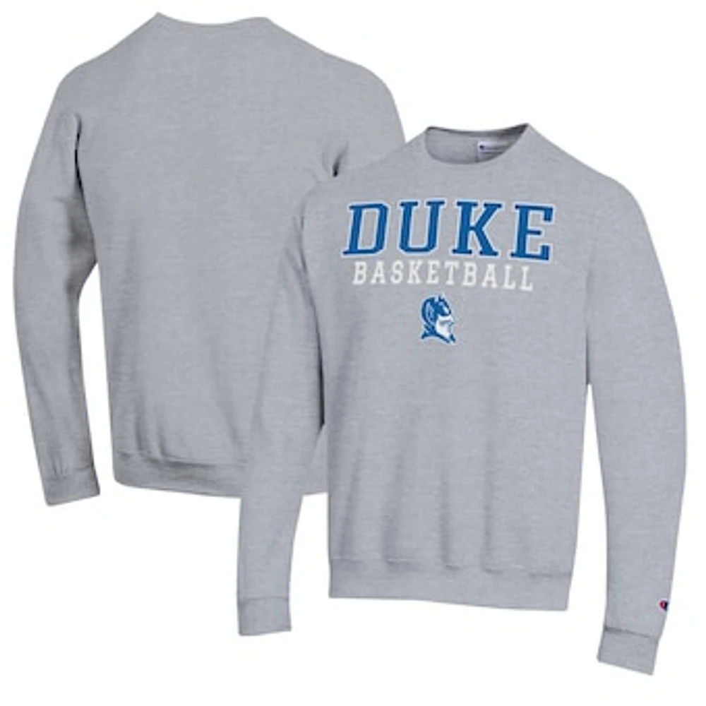 Men's Champion Heather Gray Duke Blue Devils Basketball Stack Pullover Crewneck Sweatshirt