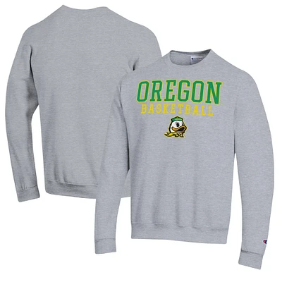 Men's Champion Heather Gray Oregon Ducks Basketball Stack Pullover Crewneck Sweatshirt