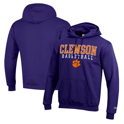 Men's Champion Purple Clemson Tigers Basketball Stack Pullover Hoodie