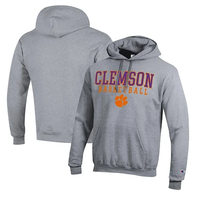 Men's Champion Heather Gray Clemson Tigers Basketball Stack Pullover Hoodie