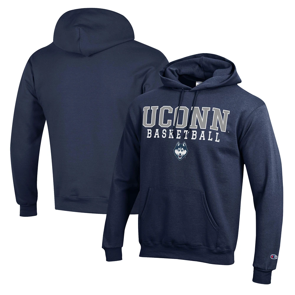 Men's Champion Navy UConn Huskies Basketball Stack Pullover Hoodie