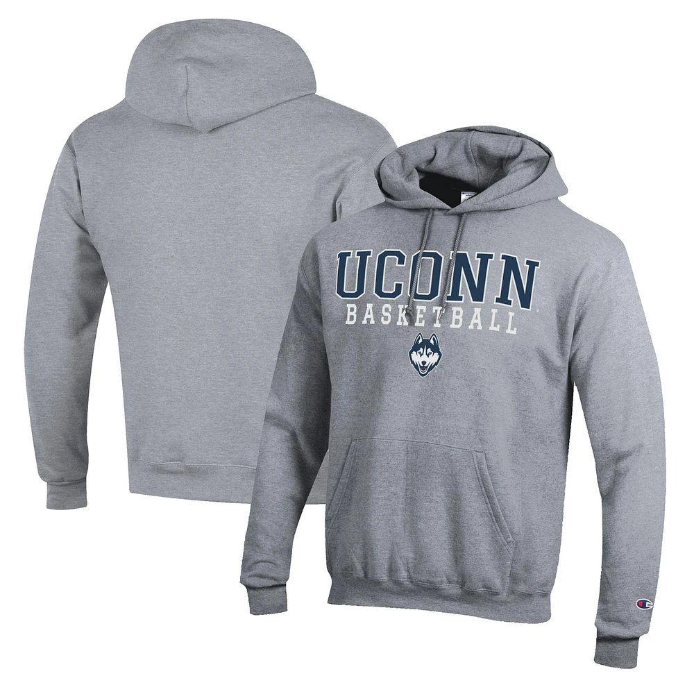 Men's Champion Heather Gray UConn Huskies Basketball Stack Pullover Hoodie