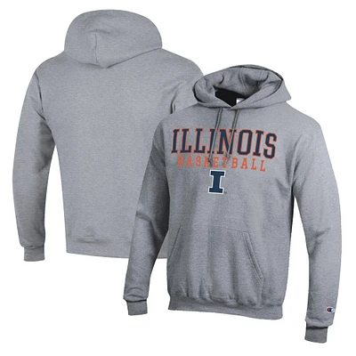 Men's Champion Heather Gray Illinois Fighting Illini Basketball Stack Pullover Hoodie