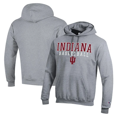 Men's Champion Heather Gray Indiana Hoosiers Basketball Stack Pullover Hoodie