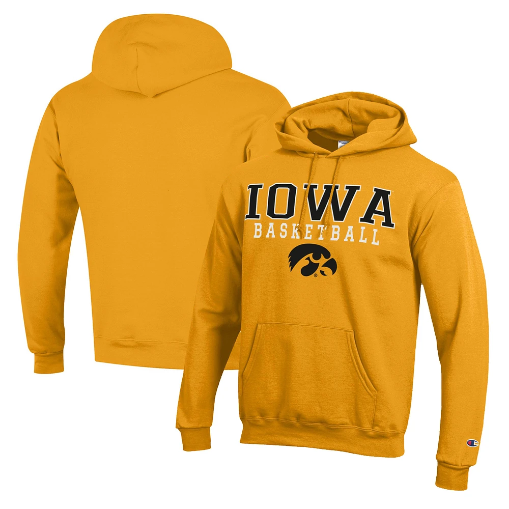 Men's Champion Gold Iowa Hawkeyes Basketball Stack Pullover Hoodie