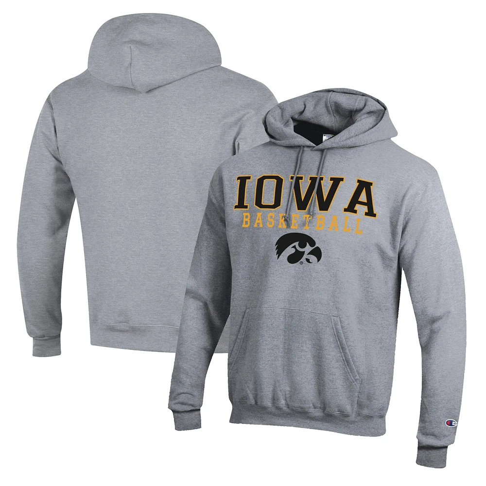Men's Champion Heather Gray Iowa Hawkeyes Basketball Stack Pullover Hoodie