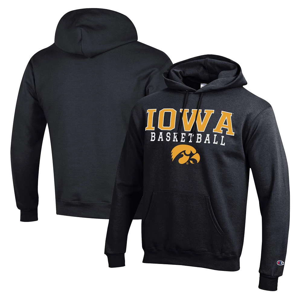 Men's Champion Black Iowa Hawkeyes Basketball Stack Pullover Hoodie