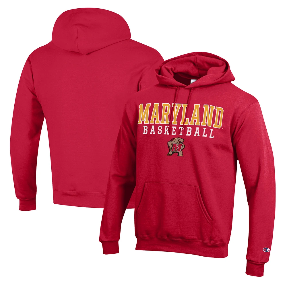 Men's Champion Red Maryland Terrapins Basketball Stack Pullover Hoodie