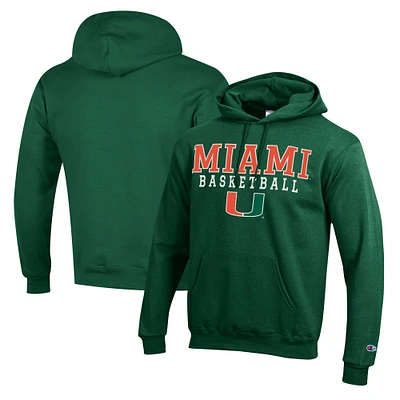 Men's Champion Green Miami Hurricanes Basketball Stack Pullover Hoodie